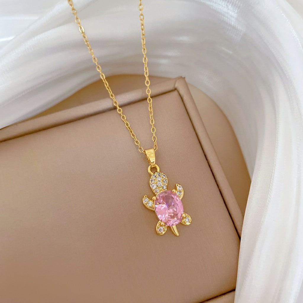 Rosa skildpadde lykkebringer øreringe med gratis halskæde | Begrænset tilbud