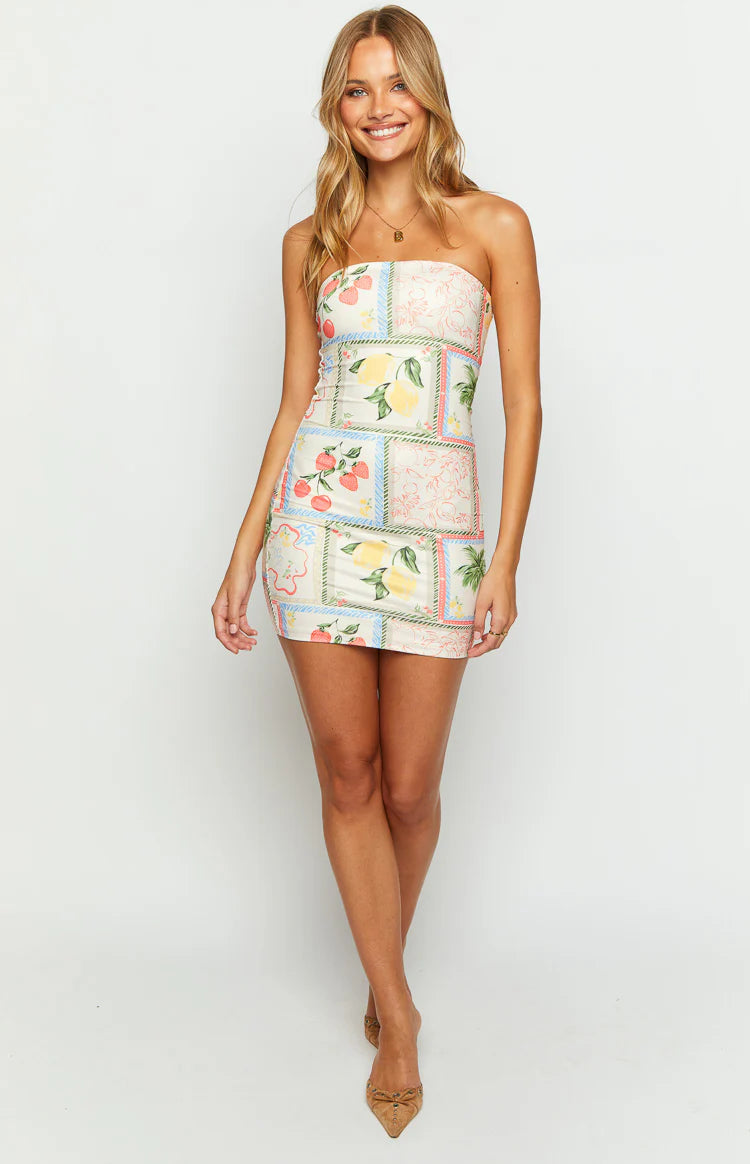Roma Print Strapless Mini Dress