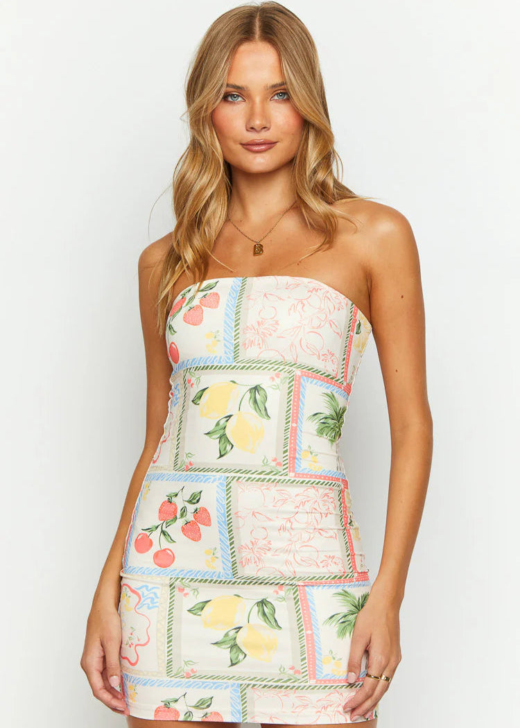 Roma Print Strapless Mini Dress