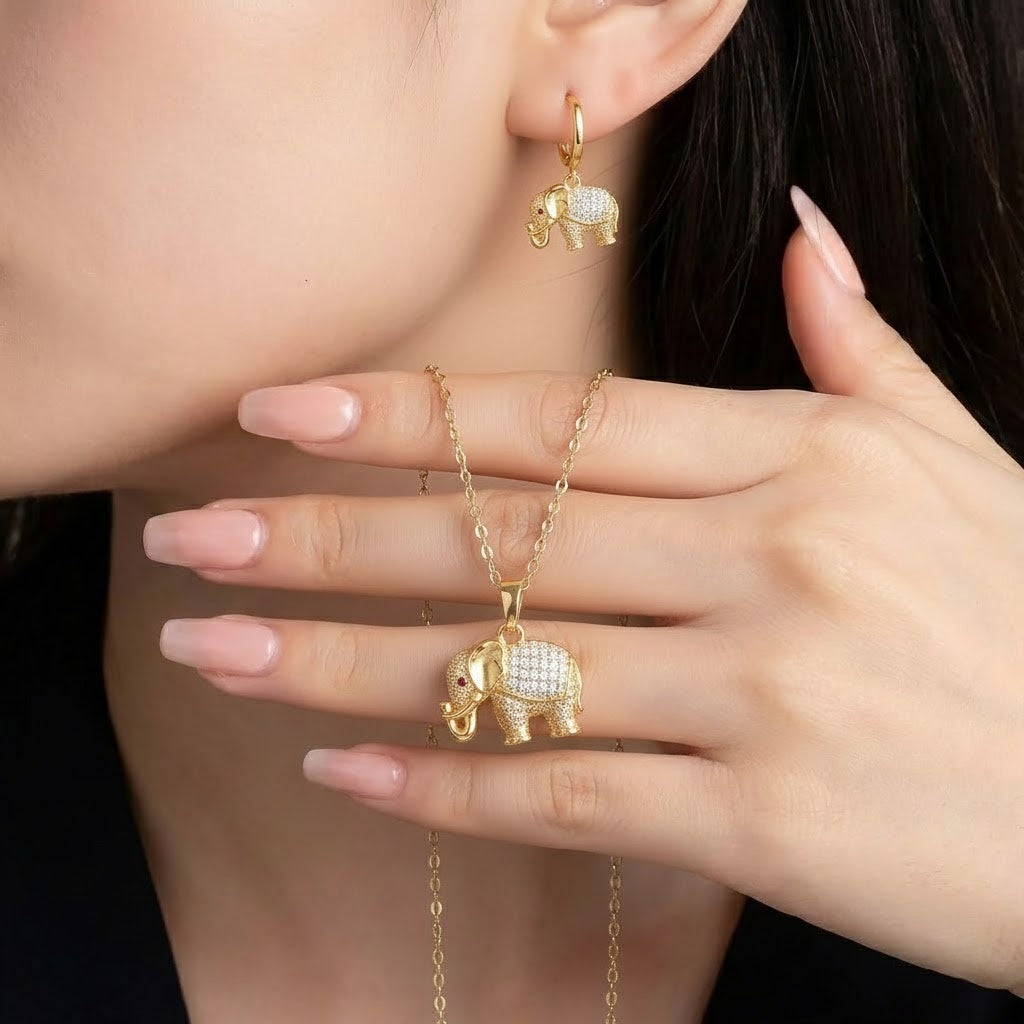 Elefant lykkebringer øreringe med gratis halskæde | Begrænset tilbud