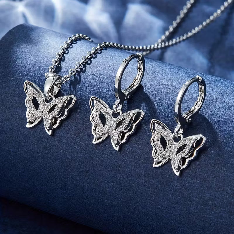 Sommerfugl lykkebringer øreringe med gratis halskæde | Begrænset tilbud