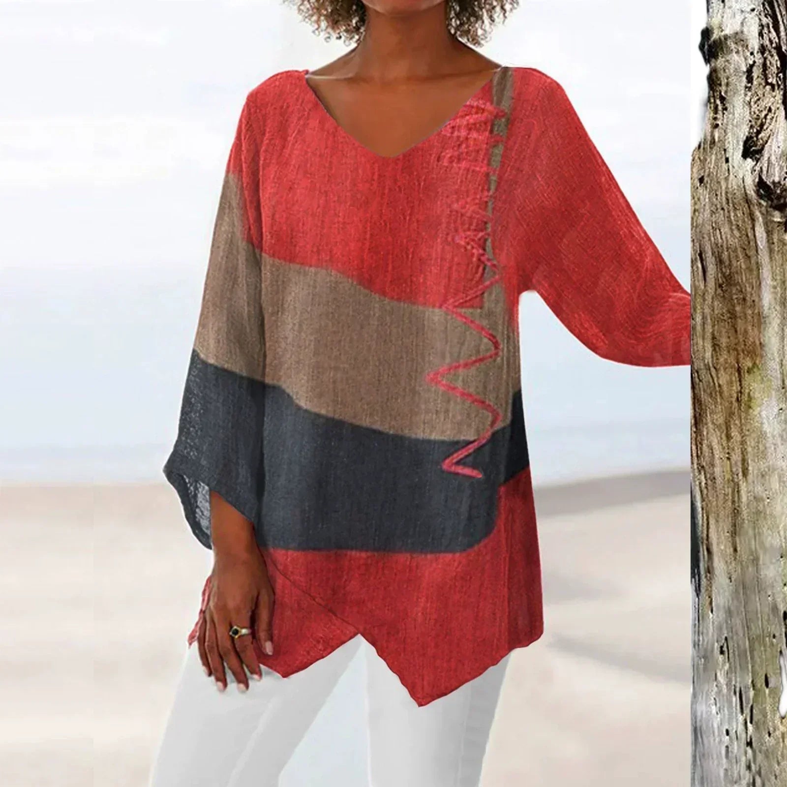 Helene | Stilfuld V-hals Color Block Top