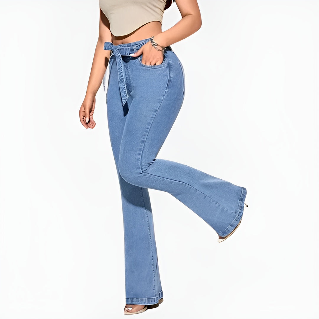 Susie | Stilfulde Flossede Jeans med Bindebånd Foran