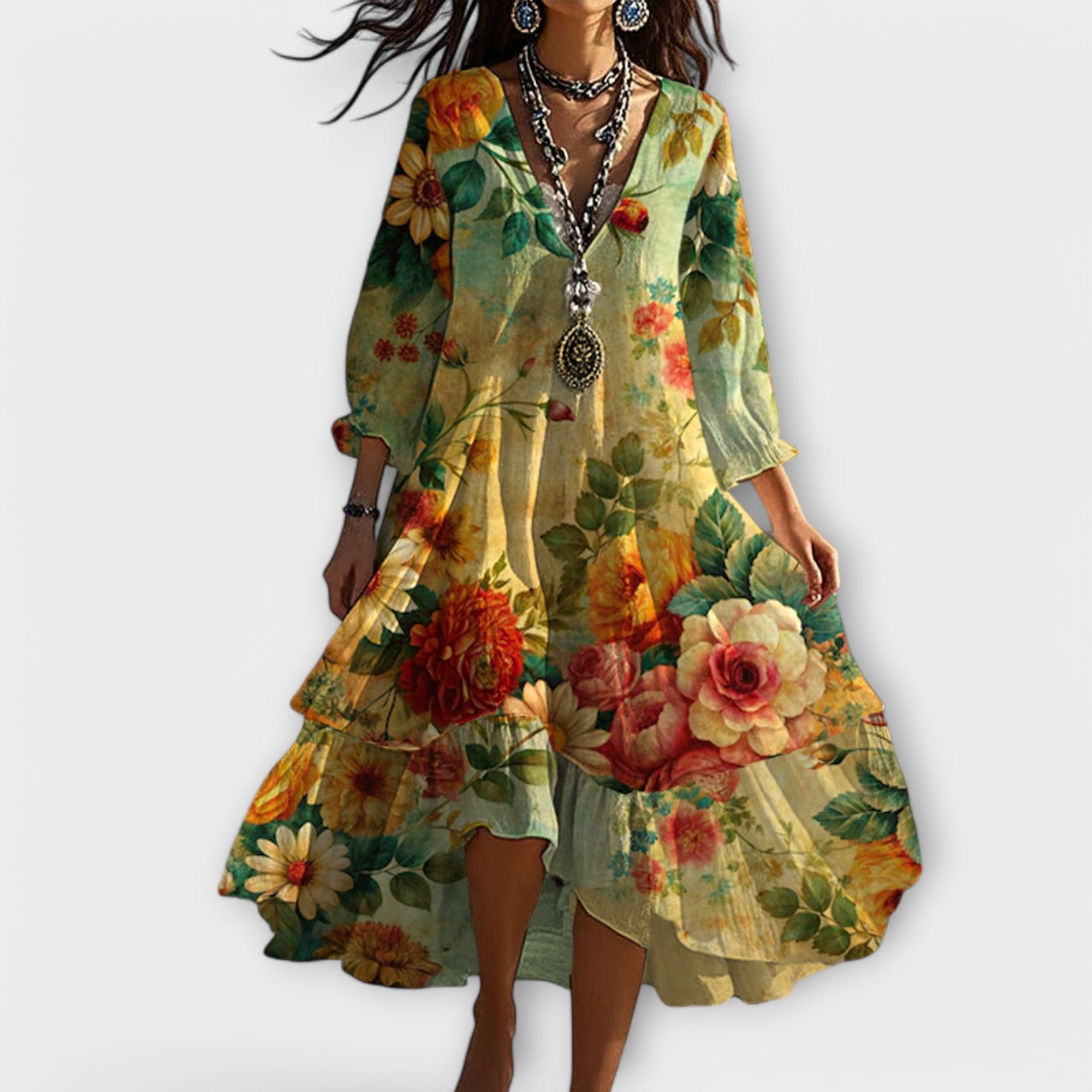 Elize | Vintage Boho V-hals Jurk