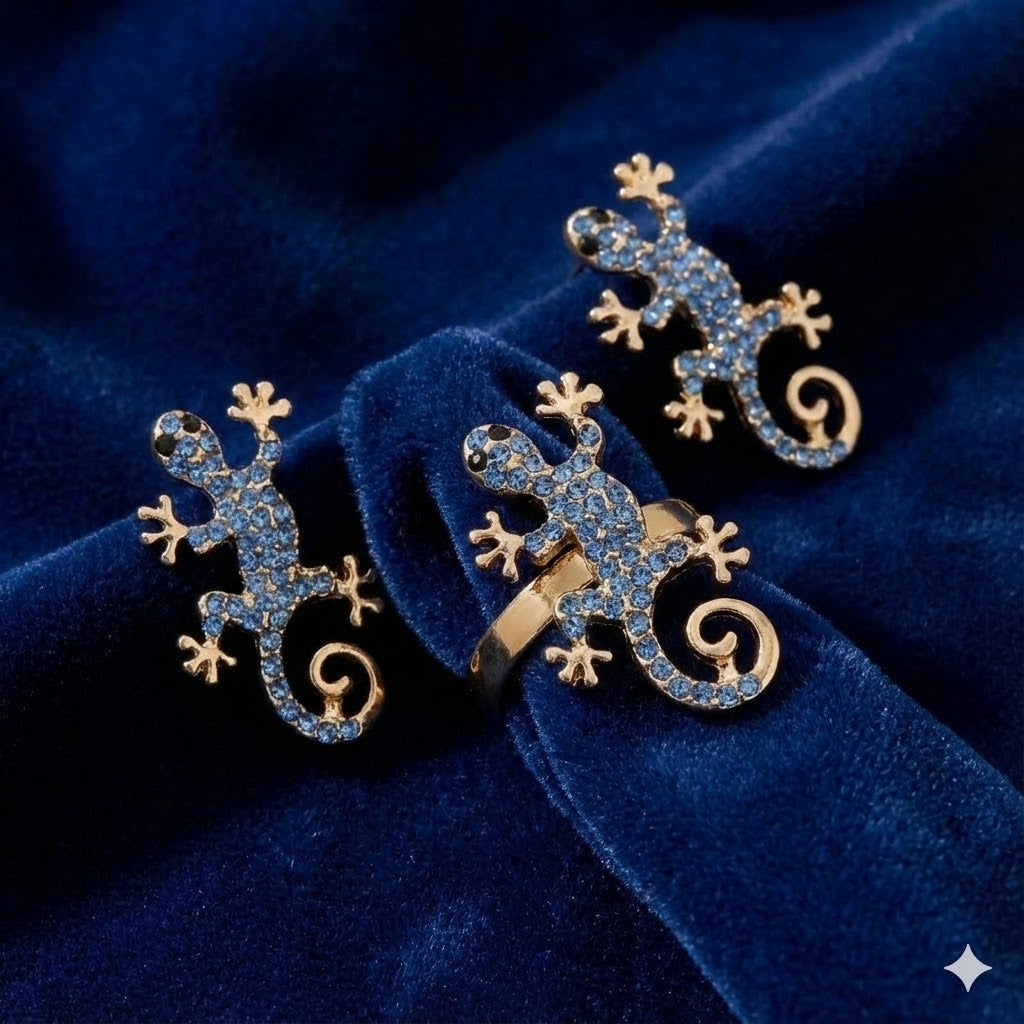 Gecko lykkebringer øreringe med gratis ring | Begrænset tilbud