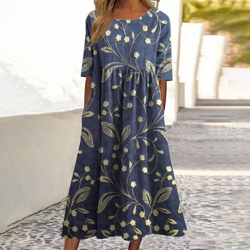 Sofia™ | Stilfuld Blomstret Midi Kjole