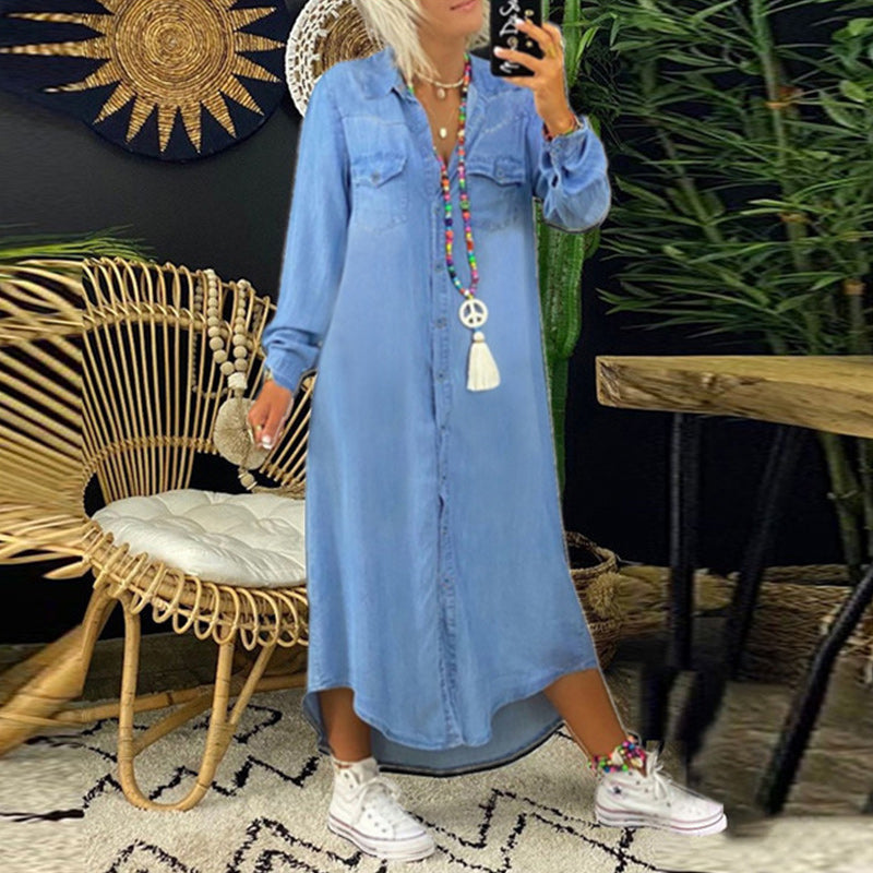Sofia™ | Langærmet Maxikjole I Denim