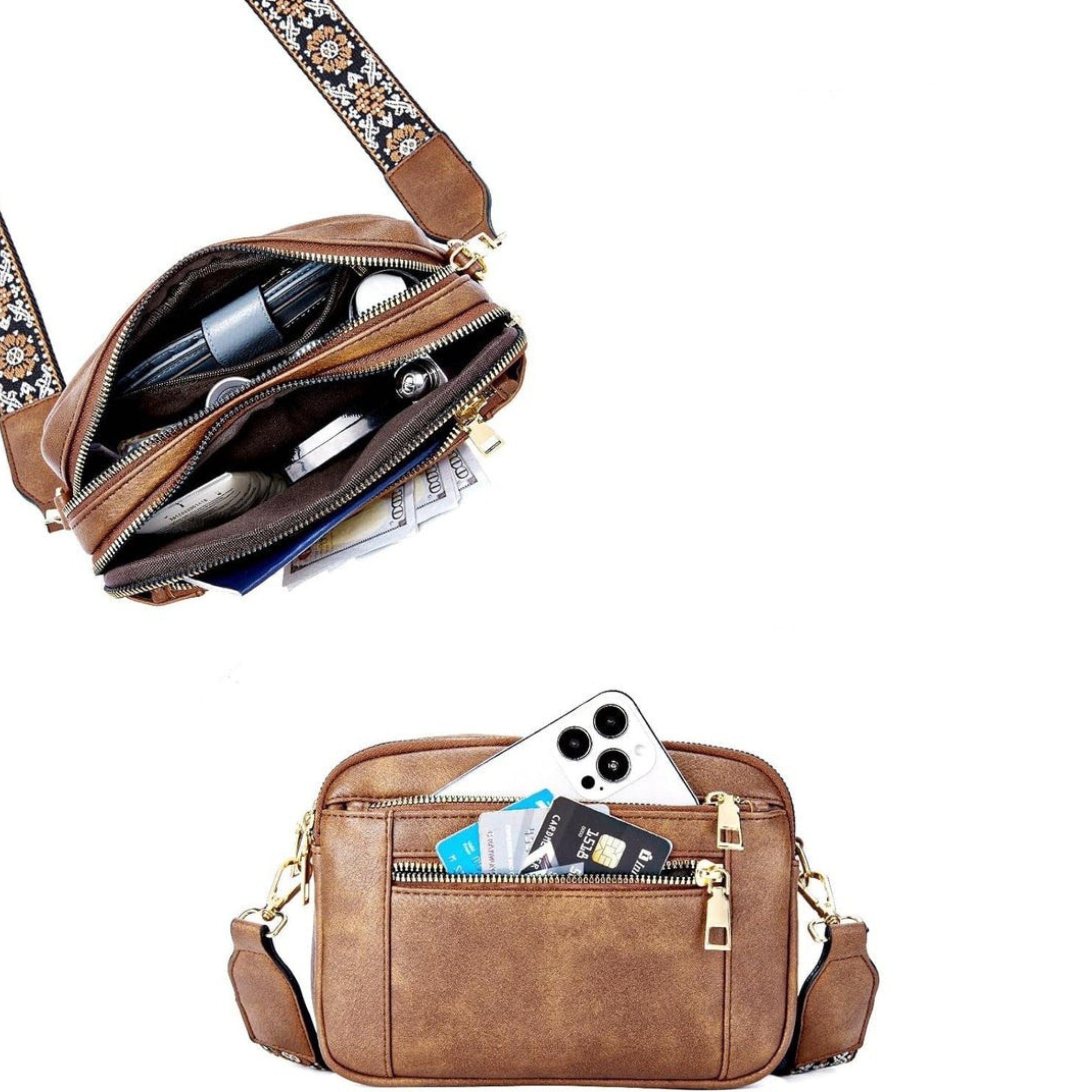 Sharena™ – Skuldertaske med blomstret rem