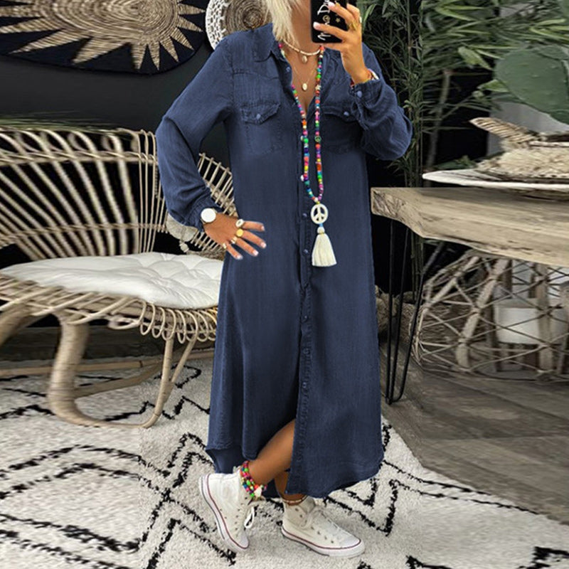 Sofia™ | Langærmet Maxikjole I Denim