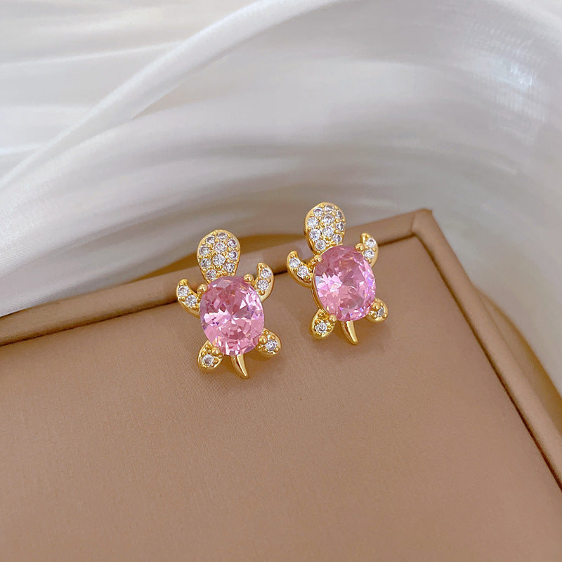 Rosa skildpadde lykkebringer øreringe med gratis halskæde | Begrænset tilbud