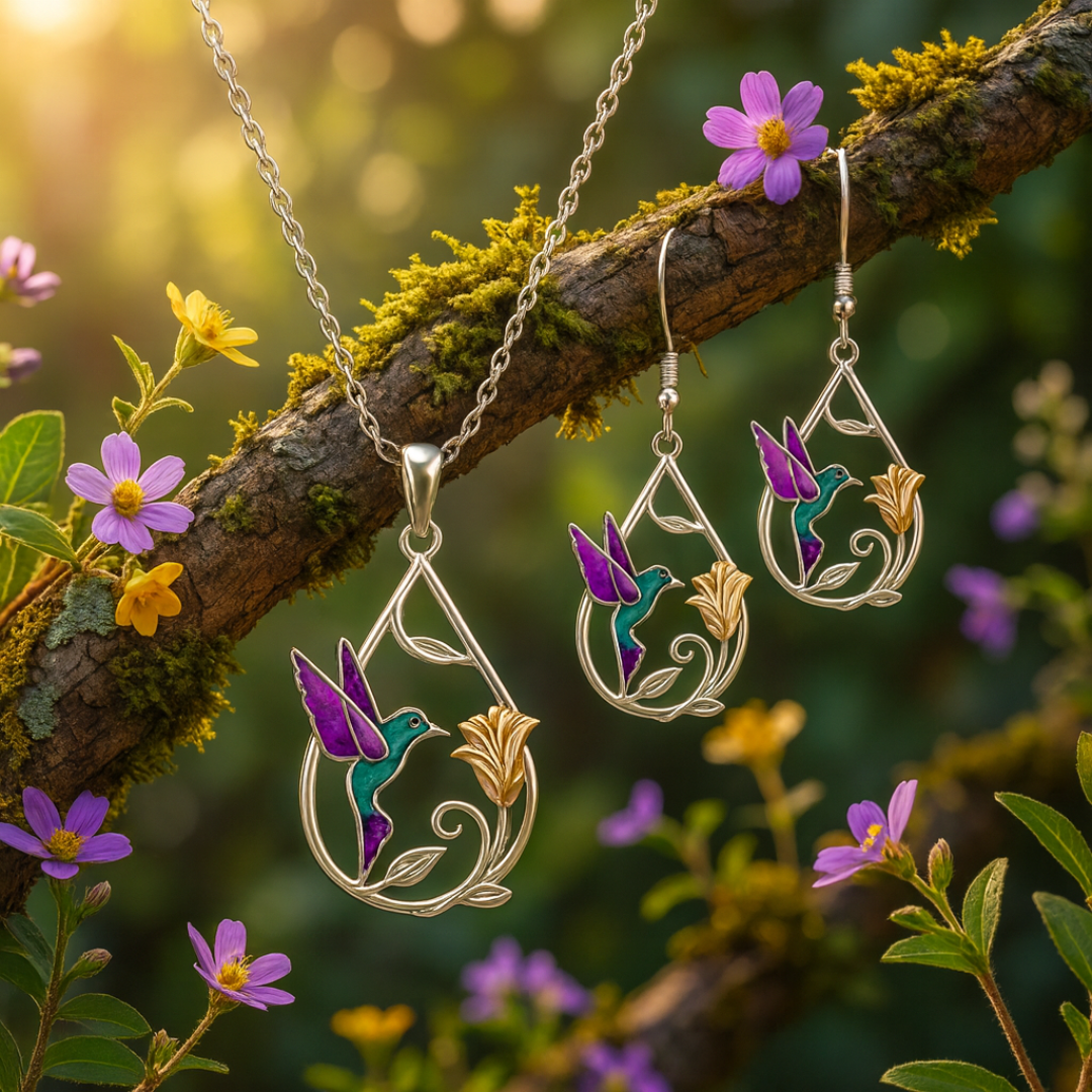 Fantastiske kolibri øreringe med gratis halskæde | Begrænset tilbud