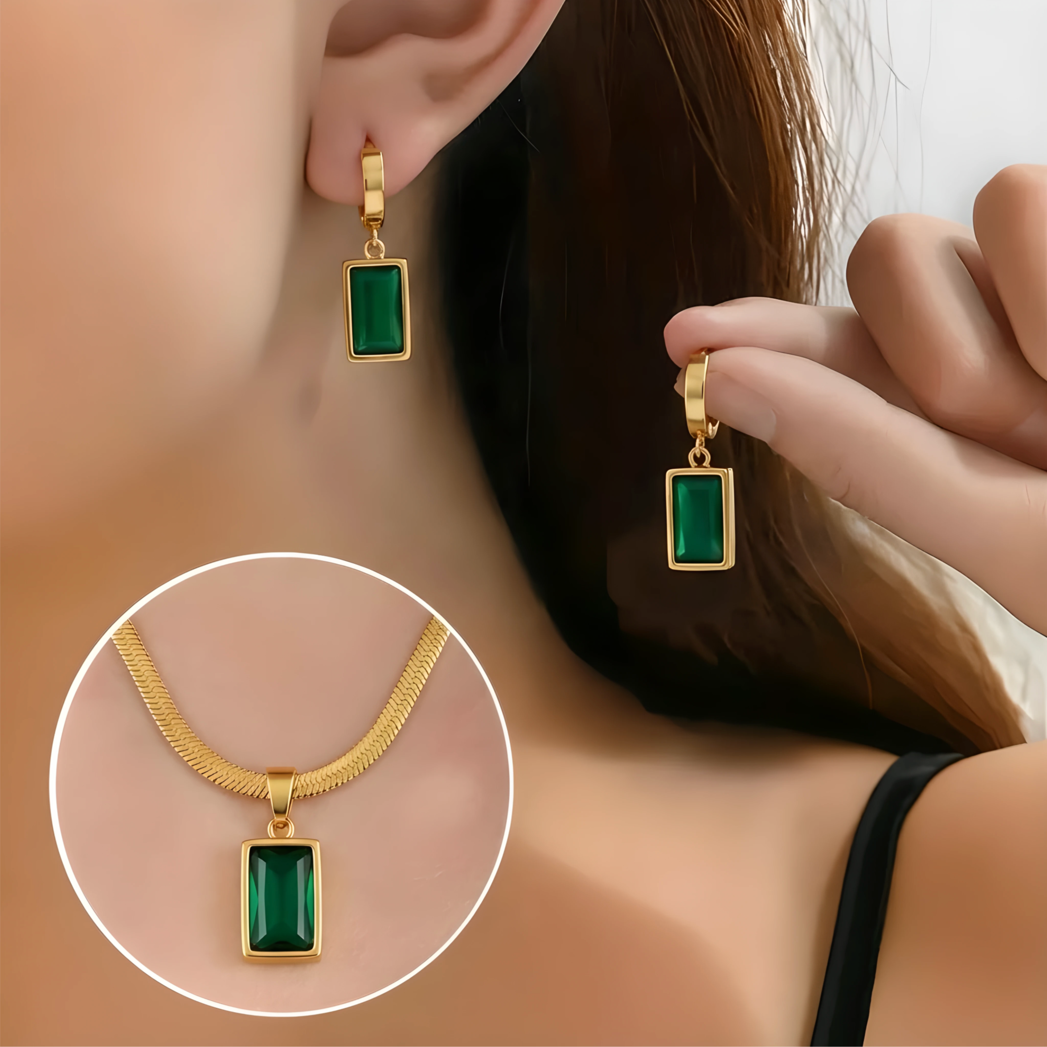 Smaragd lykkebringer øreringe med gratis halskæde | Begrænset tilbud