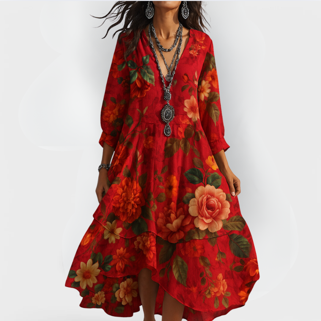 Elize | Vintage Boho V-hals Jurk