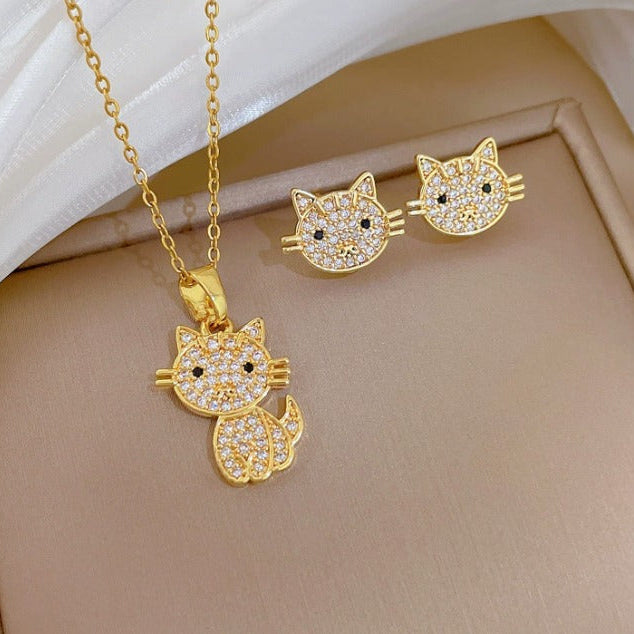 Kat lykkebringer øreringe med gratis halskæde | Begrænset tilbud