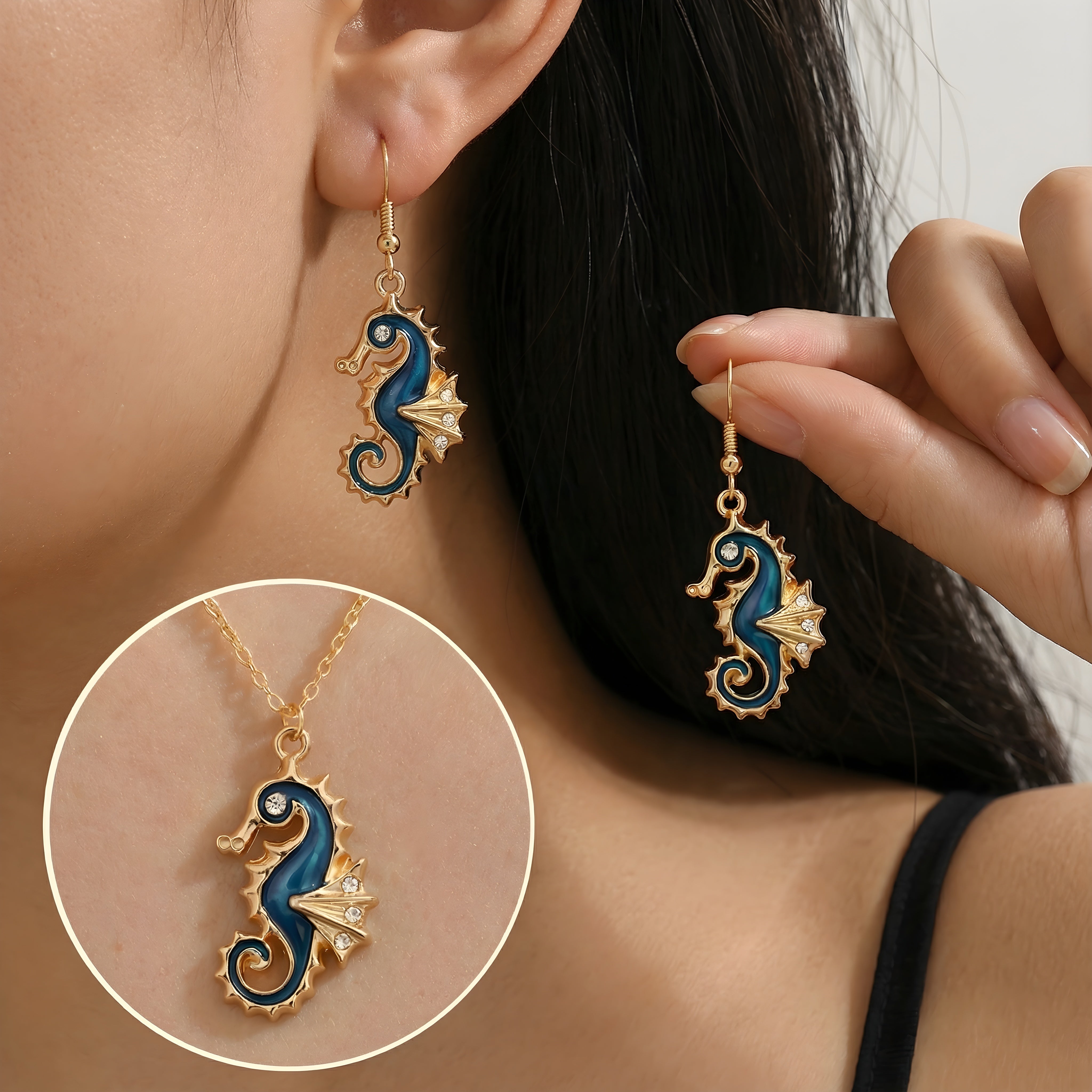 Søhest lykkebringer øreringe med gratis halskæde | Begrænset tilbud