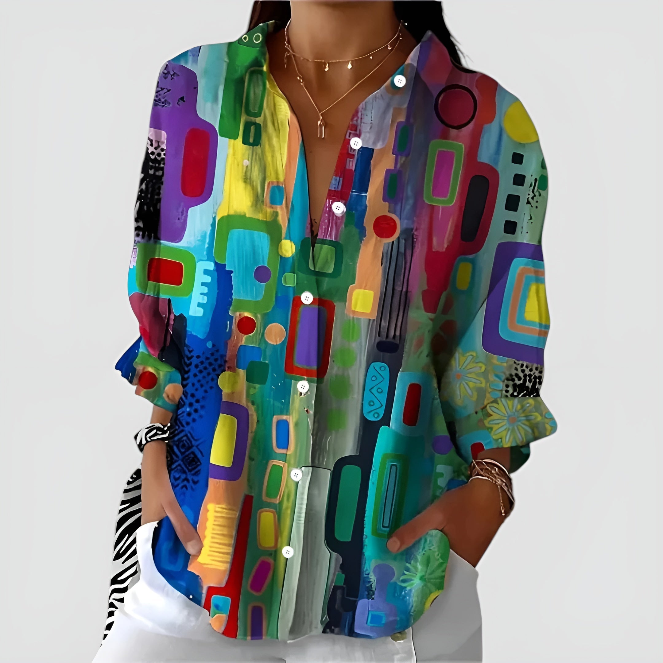 Ida™ bluse med farverigt design