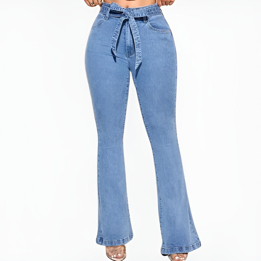 Susie | Stilfulde Flossede Jeans med Bindebånd Foran